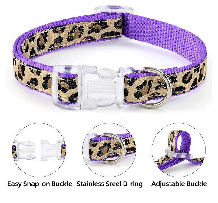 Leopard Dog Harness Collar Leash Set | Adjustable No Pull Dog Halter Harness for Medium Breed Dogs | Easy Control for Training Walking