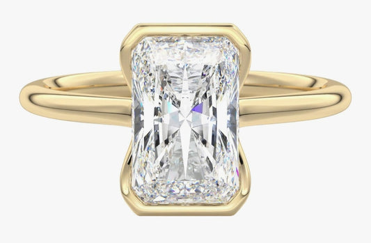 2.40 Ct Radiant Cut Half Bezel Set Moissanite Engagement Ring in 10K Solid Gold Solitaire Promise Ring for Her Wedding Ring