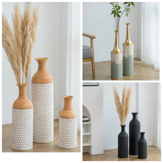 Floor Vases Set of -27/20/16in Metal Extra Large Vase for Dried Flowers Shabby Chic Oversized High Vases Standing Antique Terracotta Farmhouse Vase for Pampas Grass Twigs Wicker