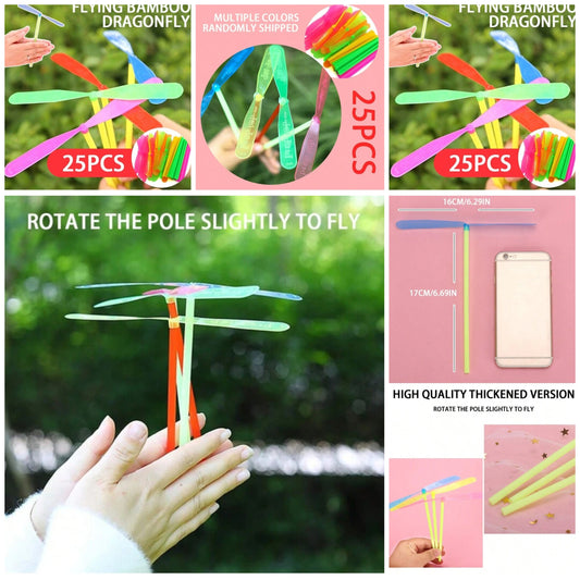 25pcs Flying Bamboo Dragonfly Handcrafted Toy, Retro Outdoor Entertainment, Twin Leaved Flying Fairy pp
