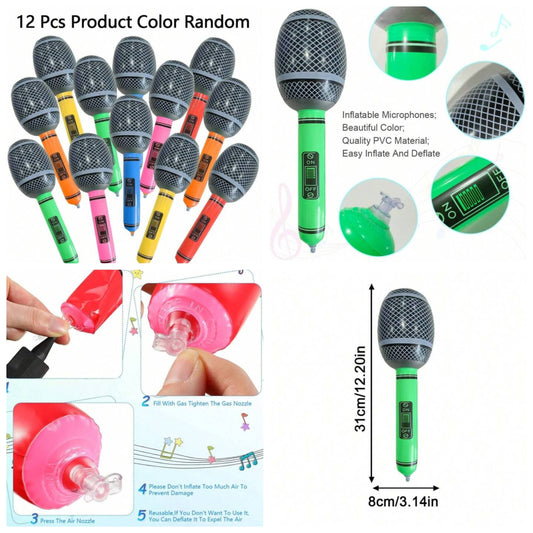 12pcs/Set Inflatable Microphone Toy, Party Favors Suitable For Birthday Party, Gathering, Stage Performance, And Decoration pvc