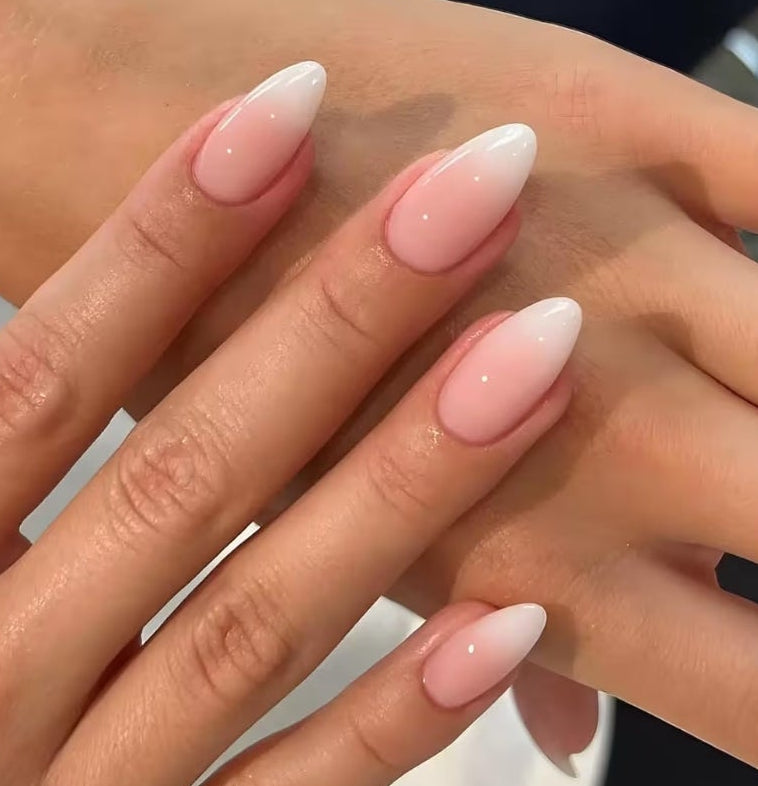 6 Packs (144 Pcs) Press on Nails Medium Almond Fake Nails French Tip False Nails with Designs Leaf Glue on Nail Full Cover Glossy Acrylic Stick on Nail for Women Manicure