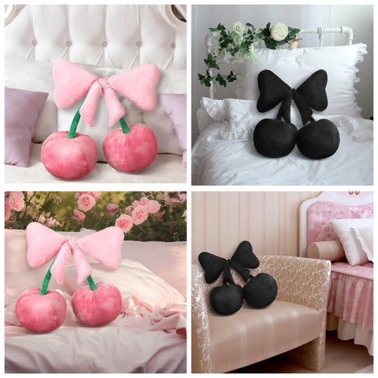 Small Bow Pillow Cherry Throw Pillow Aesthetic Cute Coquette Room Decor Funny Preppy Cherry Cushions for Bedroom Living Room Sofa Bed Chair Decoration plush