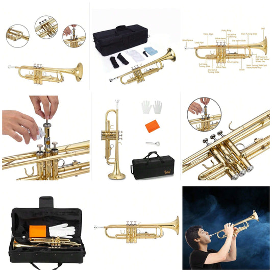 Brass Trumpet Bb With Case Mouthpiece For Beginner Golden