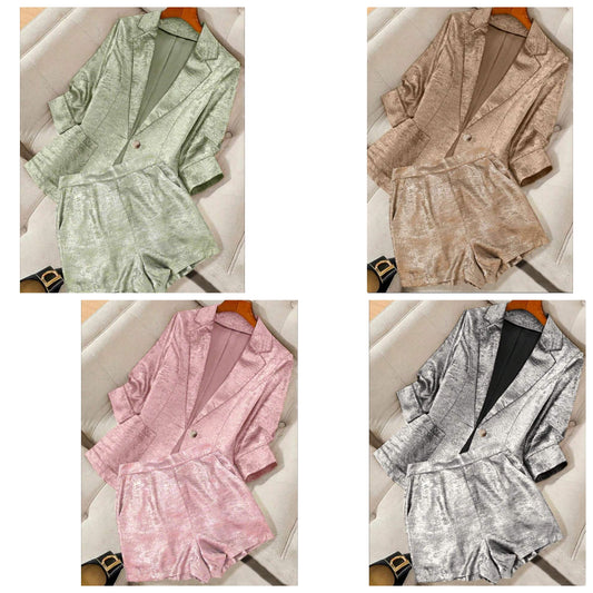 Solid Color Shorts & Blazer Two Piece Suit, Casual 1 set