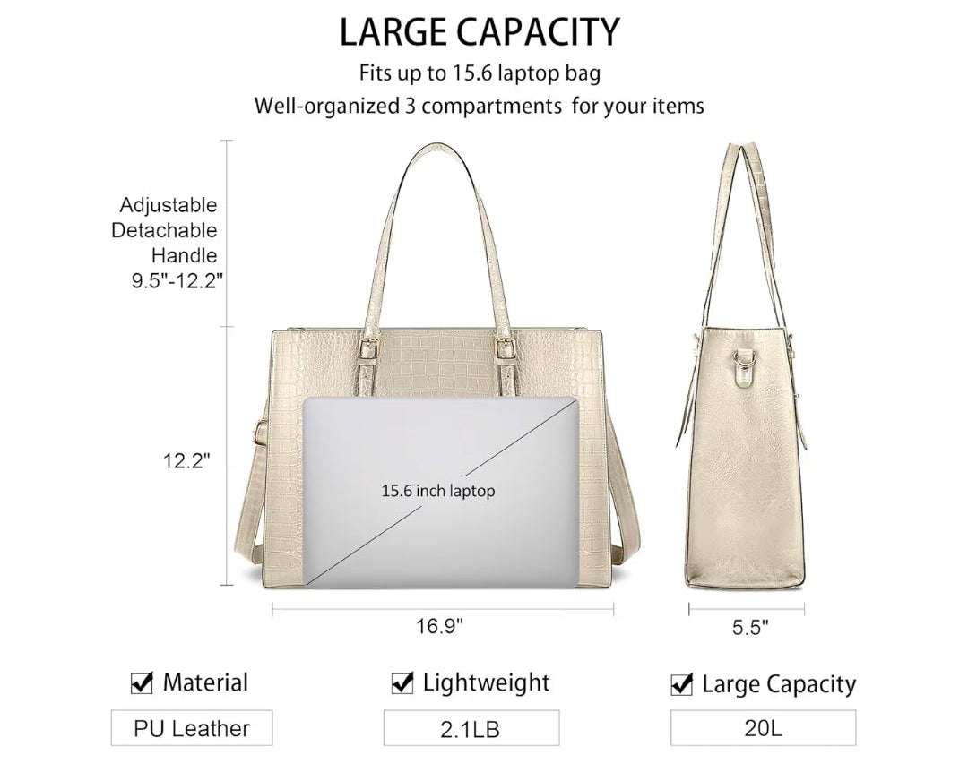 Laptop Bag for Women 15.6 Inch Laptop Tote Bag Leather Classy Computer Briefcase for Work Waterproof Handbag Professional Shoulder Bag Women Business Office Bag Large Capacity