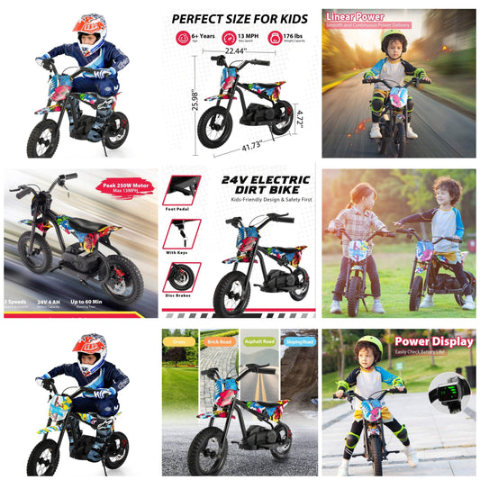 24V Electric Kids Motorcycle, 250W Battery Powered Electric Motocross Bike For Age 3+