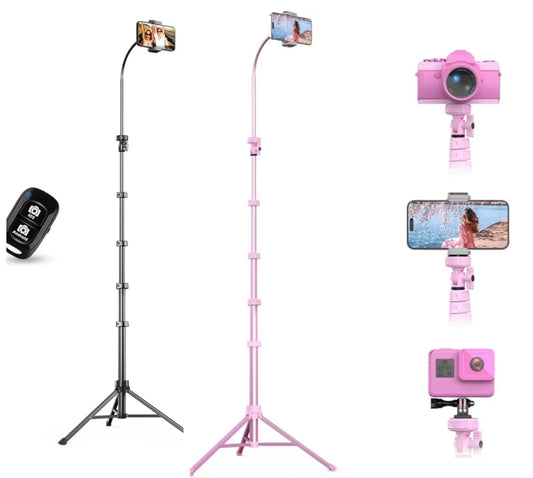 88’’ Flexible Phone Tripod with 14.95’’ Gooseneck, Remote and Phone Holder, Overhead Cell Phone Stand＆Selfie Stick for Video Recording, Compatible with iP Android Phone, Camera