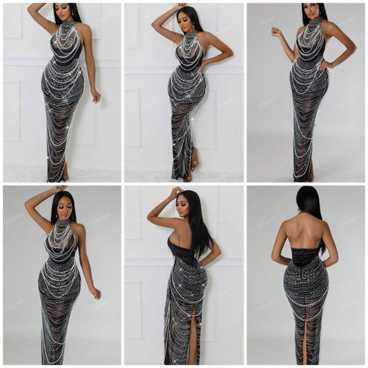 Elegant Beaded COCOMONEY Mesh Bandage Cocktail Dress For Party