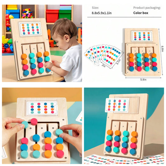 12pcs Double-Sided Cards / 24 Different Question Types / 1 Set Of Wooden Colour Matching Puzzles / Montessori Toys / Suitable For Children 3 and up/ Brain Teaser & Psychological Challenge Game / Learning Tools / Suitable For Boys & Girls Development wood
