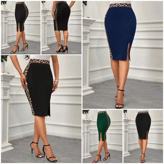 Leopard Print Mid-Length Hip-Wrapped Slit Elegant Commuting Skirt COCOMONEY