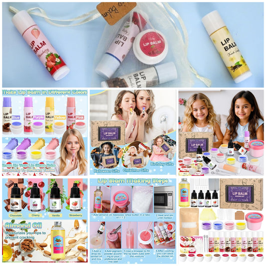 Lip Balm Making Kit- DIY Lip Balm Kit for Kids, Make Your Own Lip Balm Making Kit with Natural Beeswax, Lip Balm Containers, Moisturizing Lip Balm Base, DIY Lip Care Kit Gifts for Adults Girls