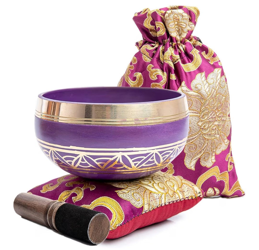 Tibetan Singing Bowl Set - Authentic Handcrafted Mindfulness Meditation Holistic Sound 7 Chakra Healing Gift by Himalayan Bazaar