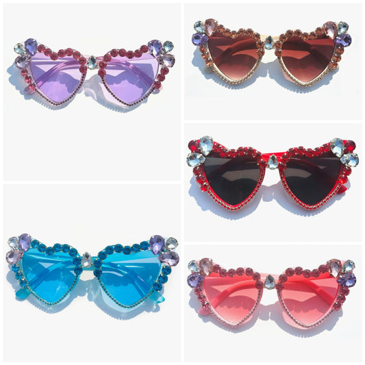 Heart shaped Rhinestone Sunglasses Women Fashion Diamond bling party Sun Glasses Crystal Shades