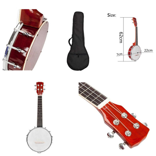Wood Color Exquisite Professional 4-String Banjo Set