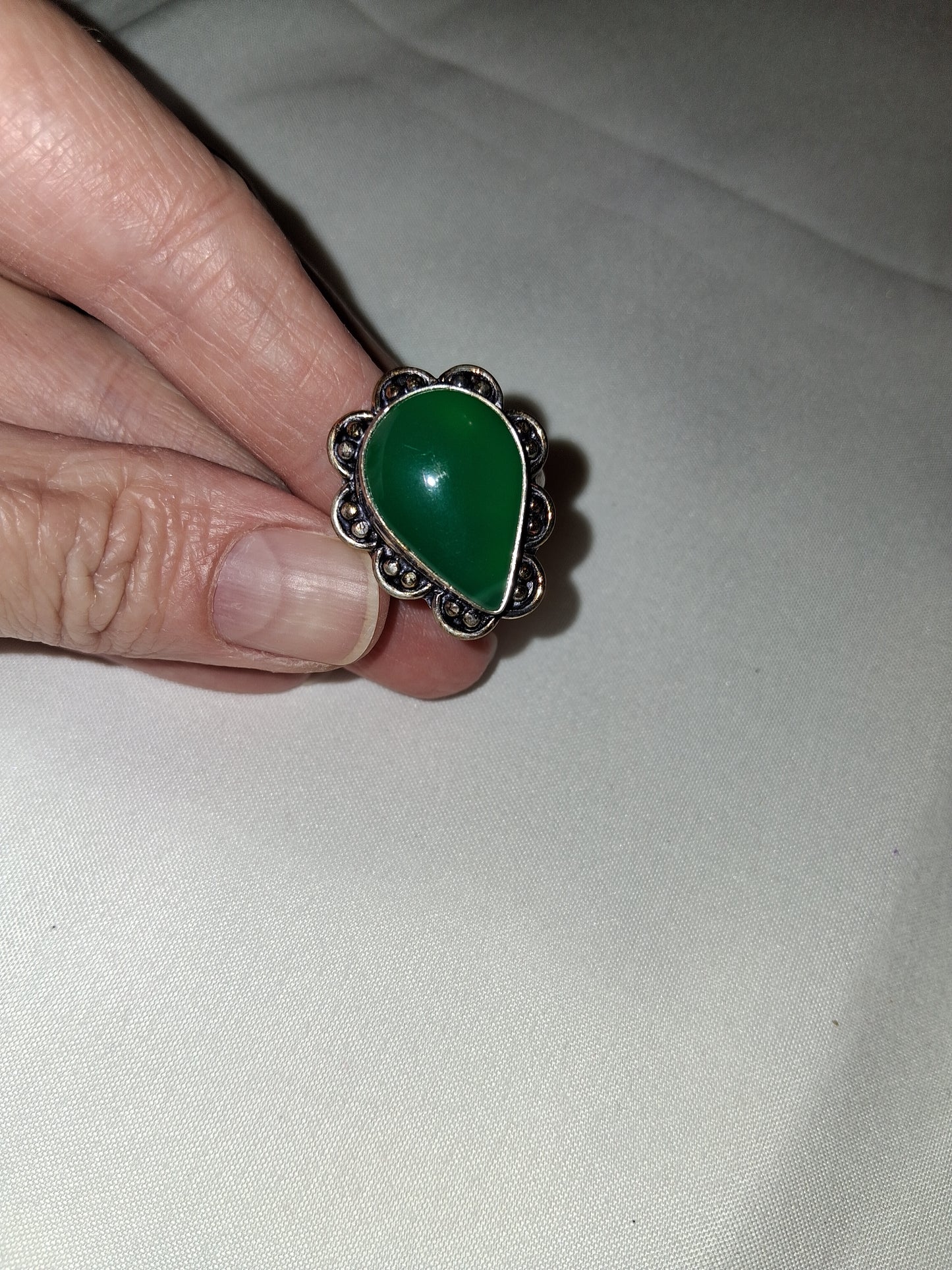 925 sterling silver green stone ring size 10 COCOMONEY