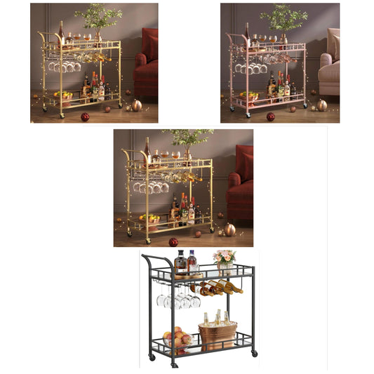 Bar Cart , Home Bar Serving Cart, Wine Cart With 2 Mirrored Shelves, Wine Holders, Glass Holders, For Kitchen, Dining Room stainless steel