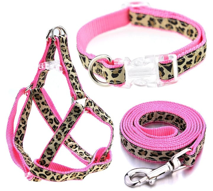 Leopard Dog Harness Collar Leash Set | Adjustable No Pull Dog Halter Harness for Medium Breed Dogs | Easy Control for Training Walking