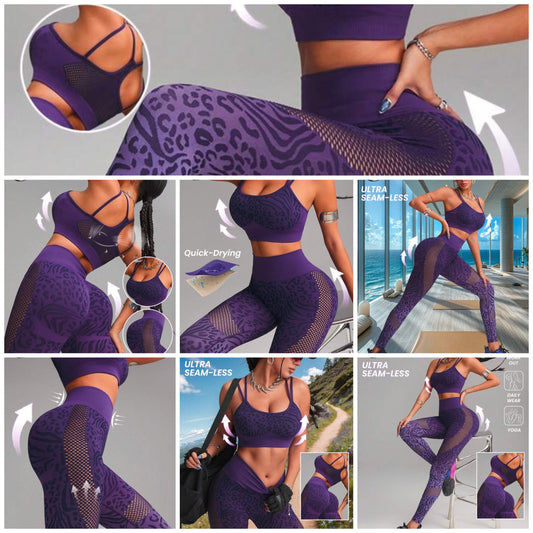 Activewear 2in1sets, Seamless Performance Animal Print Sports Bra & Leggings, 2 Pieces Workout Outfits, High Elastic Push Up & Support Gym Top & Bottom,Lingerie Set, Breathable Mesh & Dry Fit Workout Outfits, Snake,Leopard Sculpting Shapewear, Cocomoney
