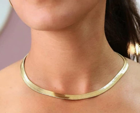 COCOMONEY 14k Yellow Solid Gold Imperial Herringbone Chain Necklace, 6.0mm