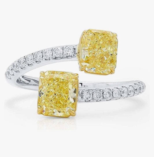 COCOMONEY GIA Certified 2.05 Carat Radiant Fancy Light Yellow Color Diamond Set In 18k White & Yellow Gold Ring (FANCY LIGHT YELLOW-VS-SI) Adjustable and Resizable
