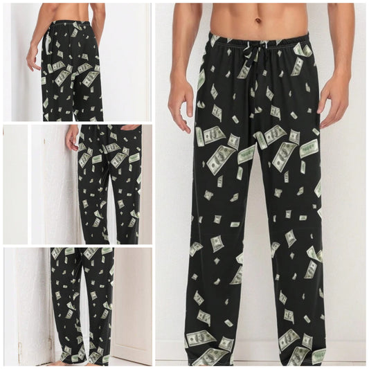 Money Print Casual Comfortable Lounge Pants, Sleepwear COCOMONEY