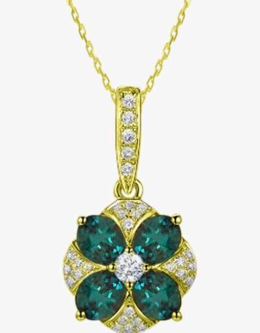 COCOMONEY 14K Natural Color Changing Alexandrite Diamond Necklace Pendant in 14 K White & Yellow Gold With Chain