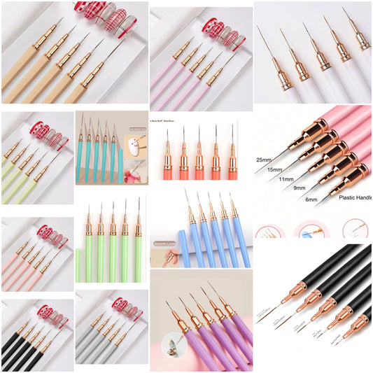 Nail Art Liner Brushes, 5Pcs Painting Nail Art Brush 5pcs/Set Plastic Handle Nail Dotting Drawing Tool For Long Lines, Fine Drawing Sizes 6/9/11/15/25mm(Pink Gold) Painting Design Tools Nail Fine Drawing Pen material abs