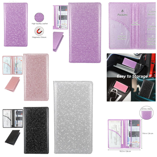 Car Registration and Insurance Holder, Bling Premium Pu Leather Vehicle Glove Box Organizer, Prefect Leather License Registration Holder for Driver License,Cards & Essential Documents