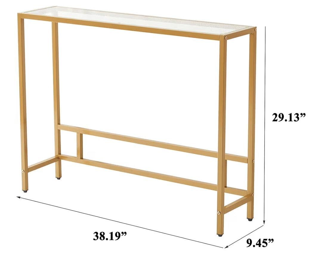 Modern Console Table for Entryway, Tempered Glass with Metal Frame Sofa Table for Living Room, Hallway, Office (Single-Layer, Gold)