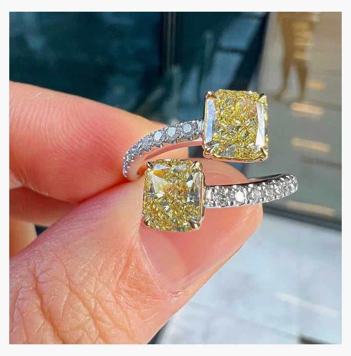 COCOMONEY GIA Certified 2.05 Carat Radiant Fancy Light Yellow Color Diamond Set In 18k White & Yellow Gold Ring (FANCY LIGHT YELLOW-VS-SI) Adjustable and Resizable