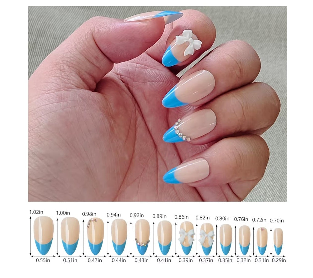 French Tip Press on Nails Packs, Medium Almond Fake Nails Kit, Glue on Nails Set, False Nails with Design, Stick On Nails for Women, Nails Press ons 5 Packs (120 Pcs)