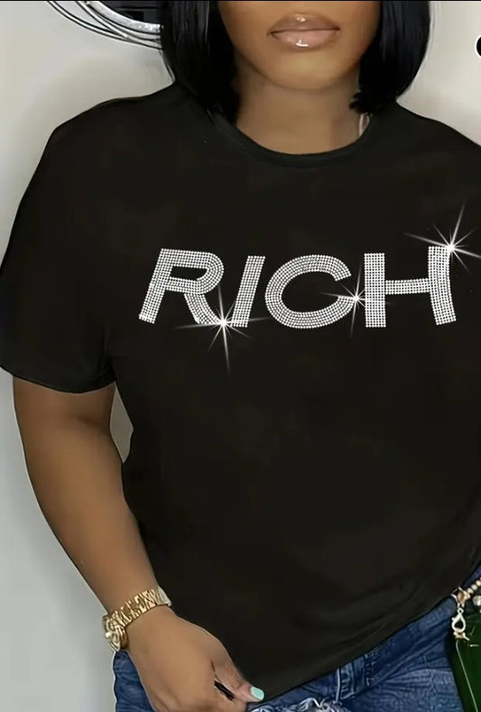 COCOMONEY RICH SHIRT IN BLACK AND RHINESTONE