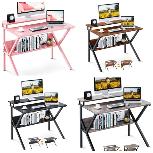 Computer Desk, 27.5 inch Desk for Small Spaces with Storage, Compact Table with Monitor & Storage Shelves for Home Office, Modern Style Laptop Desk,