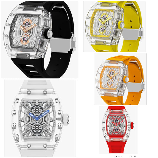 HEMUDU Mechanical Crystals Luxury Watches for Men Ladies Hollowing Dial Wristwatch Waterproof Man Brilliant Transparent Case