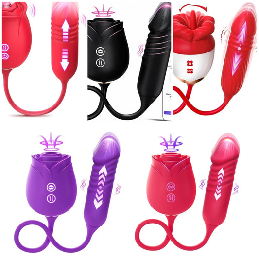 Vibrator Dildo Sex Toys for Women - MOOLIGIRL Rose Sex Toy with Thrusting G Spot Vibrators & 10 Sucking Modes for Clitoral Nipple Stimulation Anal Double-Ended Dildos Adult Sex Toys Games for Couples