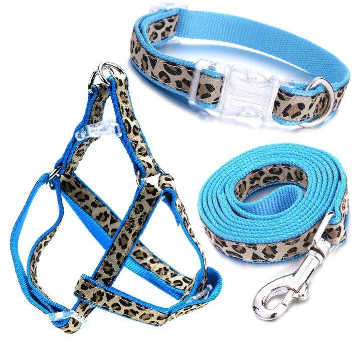 Leopard Dog Harness Collar Leash Set | Adjustable No Pull Dog Halter Harness for Medium Breed Dogs | Easy Control for Training Walking
