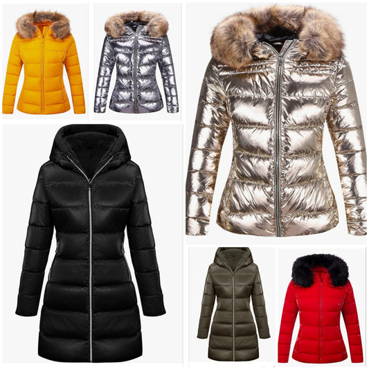 Lightweight Puffer Jacket, Winter Coats for Women Warm Quilted Bubble Padded Hood Coat with Faux Fur Collar