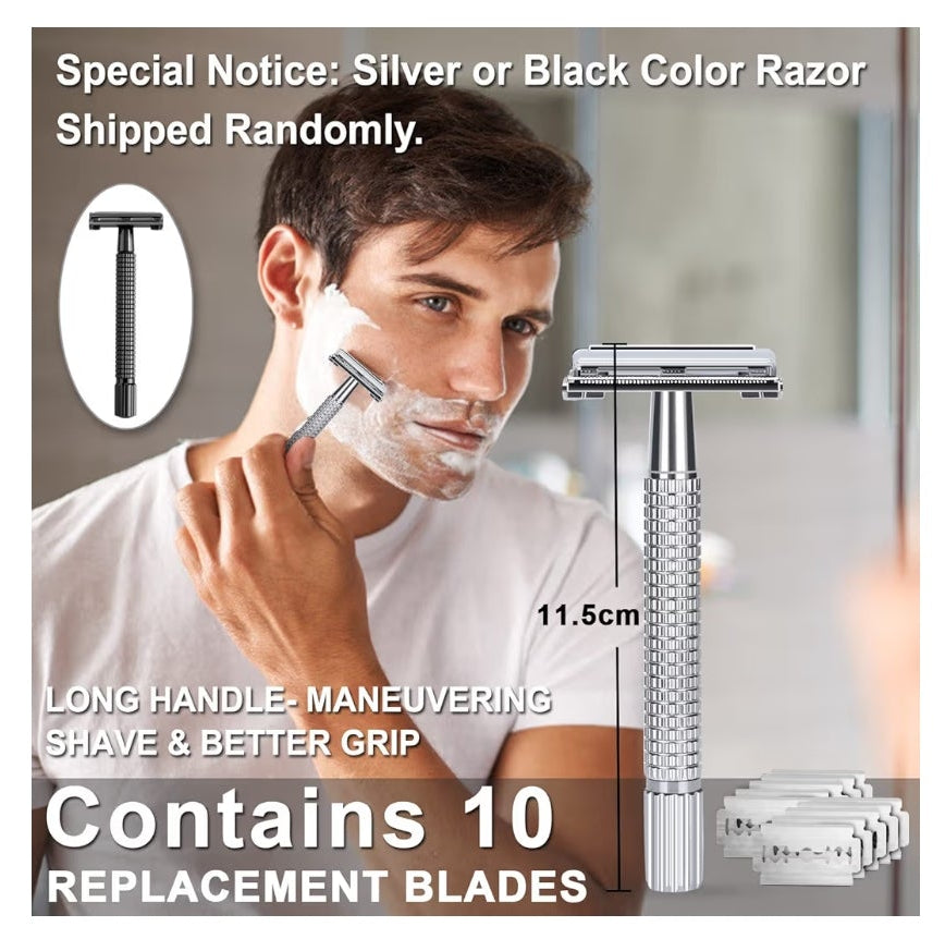 Shaving Kit for Men, Include Safety Razor, Sandalwood Cream, Aftershave, Pre Shave Oil, Shaving Brush and Bowl, Shaving Apron Bib -Unique Gifts for Him Stocking Stuffers