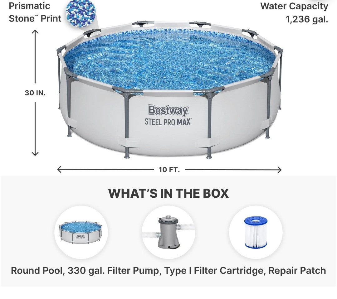 10' x 30" Round Steel Hard Side Family Swimming Pool