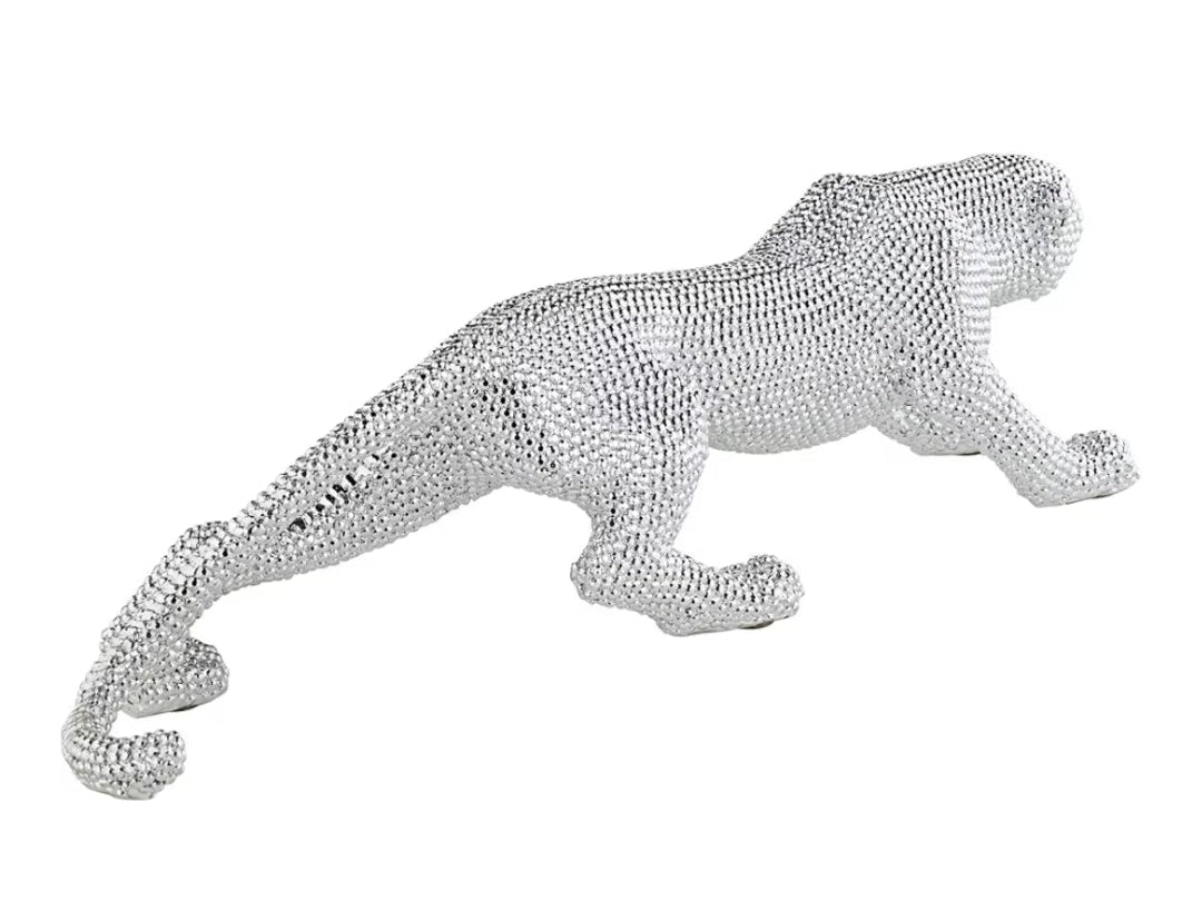 23 1/2" Wide Electroplated Silver Leopard Sculpture