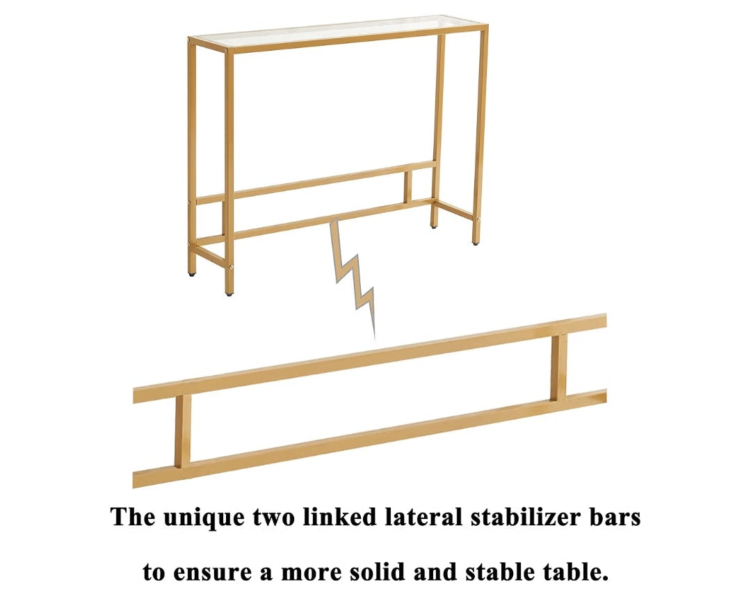 Modern Console Table for Entryway, Tempered Glass with Metal Frame Sofa Table for Living Room, Hallway, Office (Single-Layer, Gold)