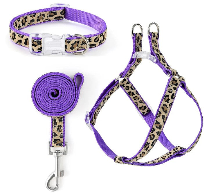 Leopard Dog Harness Collar Leash Set | Adjustable No Pull Dog Halter Harness for Medium Breed Dogs | Easy Control for Training Walking