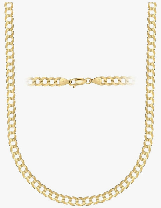 COCOMONEY 14K Solid Gold or White Gold 3.8mm Cuban Curb Link Chain Necklace - Multiple Lengths And Colors Available