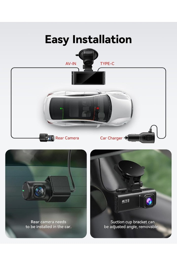REDTIGER Dash Cam Front Rear, 4K/2.5K Full HD Dash Camera for Cars, Included 32GB Card, Built-in Wi-Fi GPS, 3.16” IPS Screen, Night Vision, 170°Wide Angle, WDR, 24H Parking Mode(F7NP)