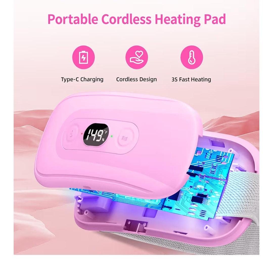 Portable Heating Pad Period Cramps: 2 Timer 6 Heat Levels 6 Vibration Modes Cordless Electric Heating Pad for Back Pain Relief Menstrual Heating Pad Christmas Stocking Stuffer Pink