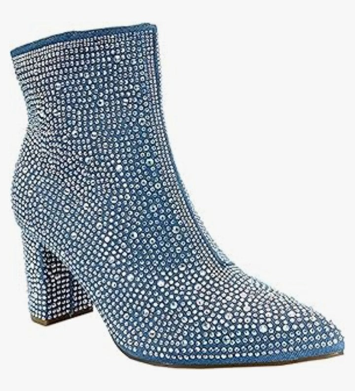 Rhinestone Block Chunky Heel Ankle Bootie