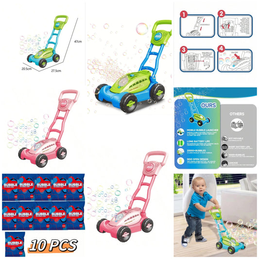Hand-Push Bubble Lawn Mower, Gift Box Packaging, Includes 2 Bottles Of Bubble Water And 20 Packs Of Concentrated Bubble Liquid, Christmas Gift, Bubble Lawn Mower Toy For Kids, Outdoor Portable Bubble Blower Toy For Garden Games, Suitable For 3 and up