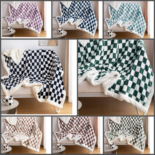 LOMAO Sherpa Throw Blanket Fleece Blanket with Checkered Pattern Soft Thick Blanket for Couch, Bed, Sofa Luxurious Warm and Cozy for All Seasons