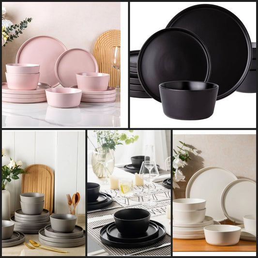 Ceramic Dinnerware Sets for 4, Modern Flat Stoneware Plates and Bowls Sets,Chip and Crack Resistant | Dishwasher & Microwave Safe Dishes Set,Scratch Resistant- Service for 4 (12pc)-Matte Pink